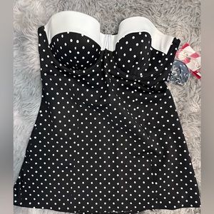 Spanx black and white polka dot swim dress